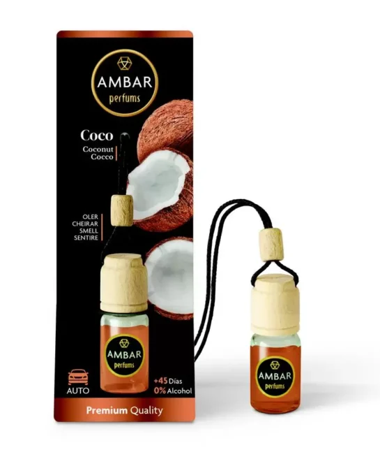 Odorizant de mașină Ambar Cocos, 6.5 ml, 0% alcool.